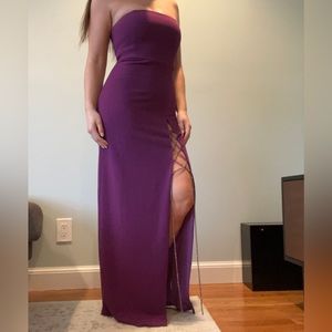 Meshki Diamante Rope Strapless Midi Dress With Split in Purple